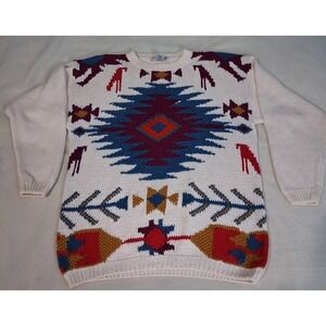 VTG‎ Crystal Kobe colorful Aztec Print Sweater Womens Sz LG